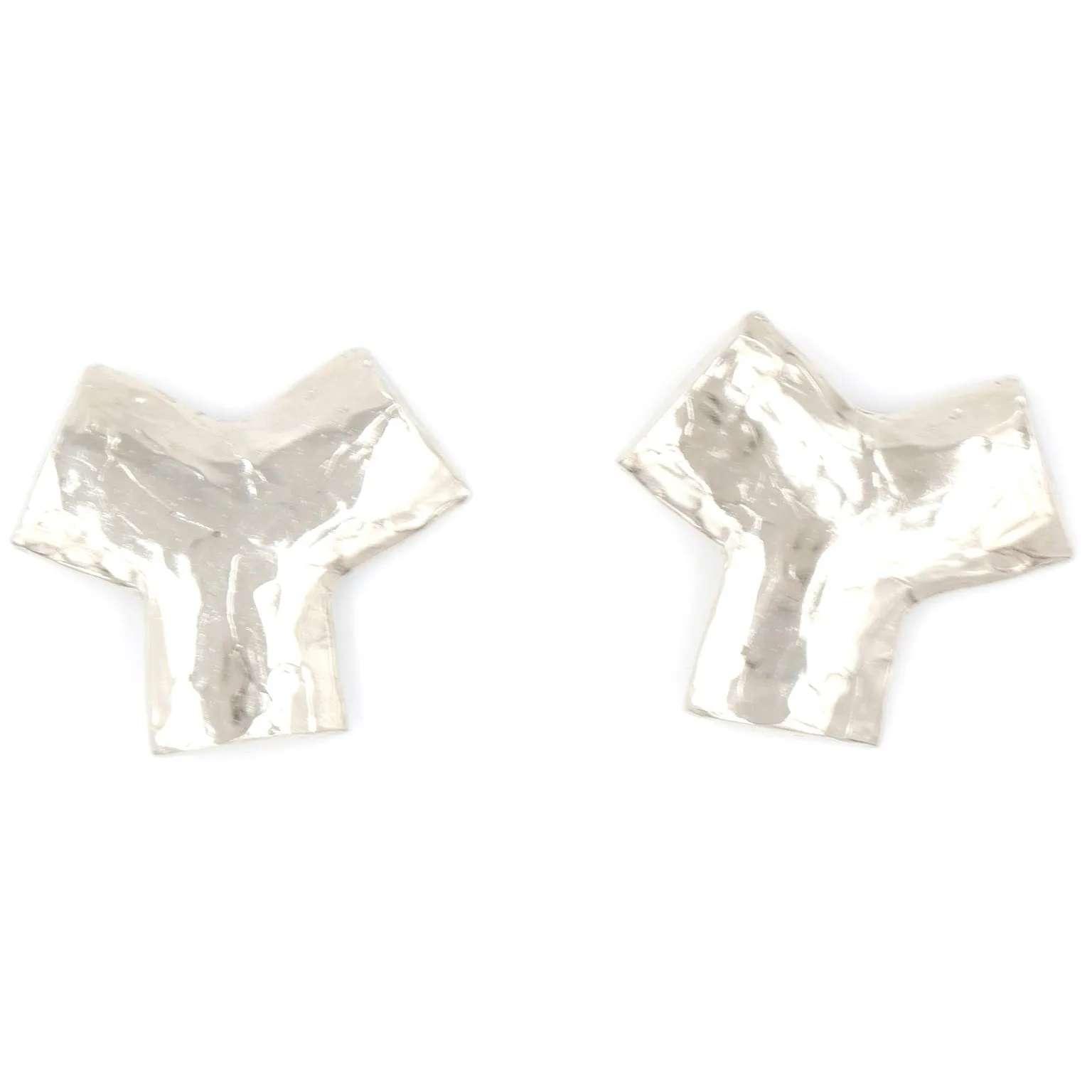 1980s Yves Saint Laurent Hammered Silver Metal Y Earrings
