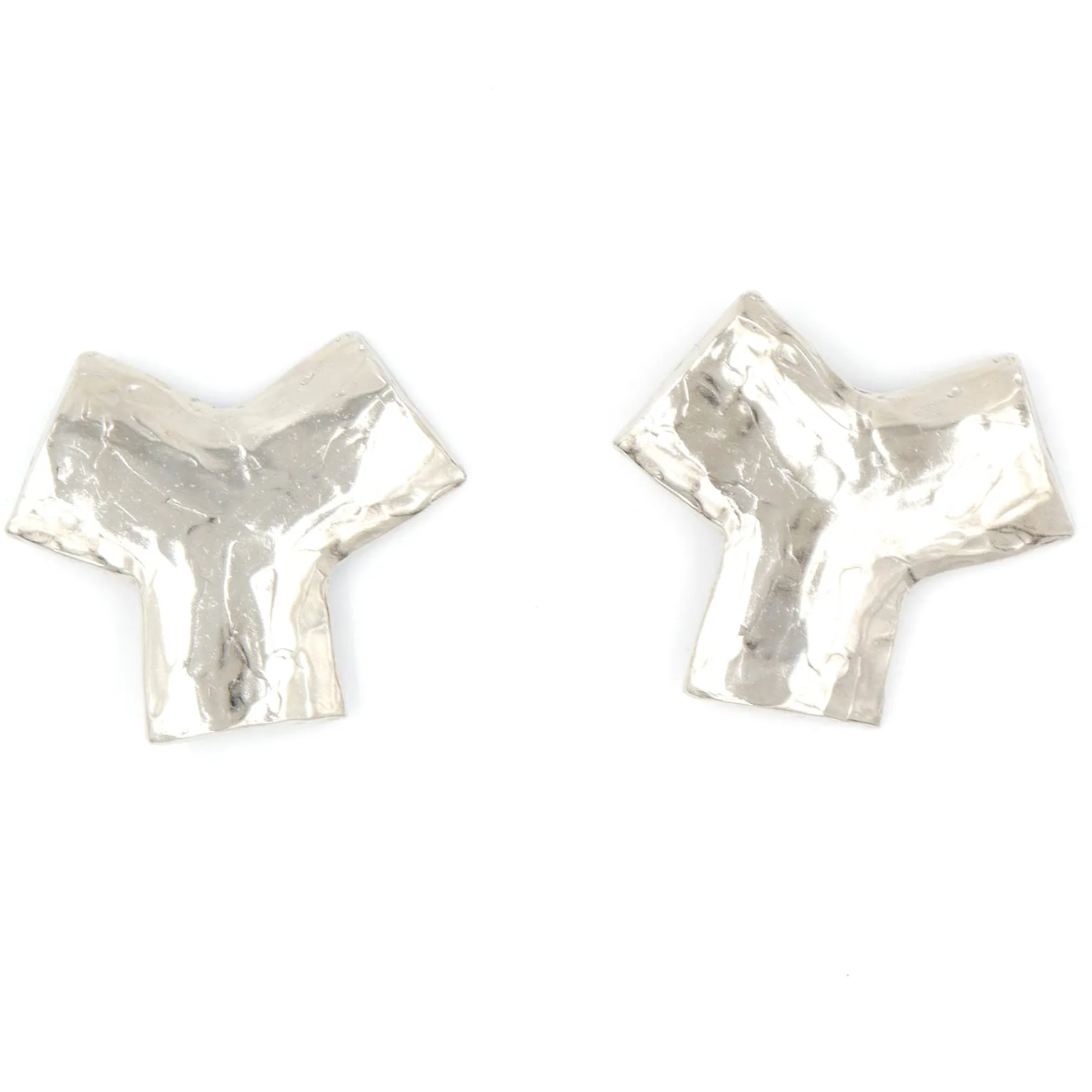 1980s Yves Saint Laurent Hammered Silver Metal Y Earrings