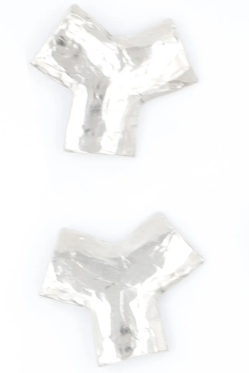 1980s Yves Saint Laurent Hammered Silver Metal Y Earrings