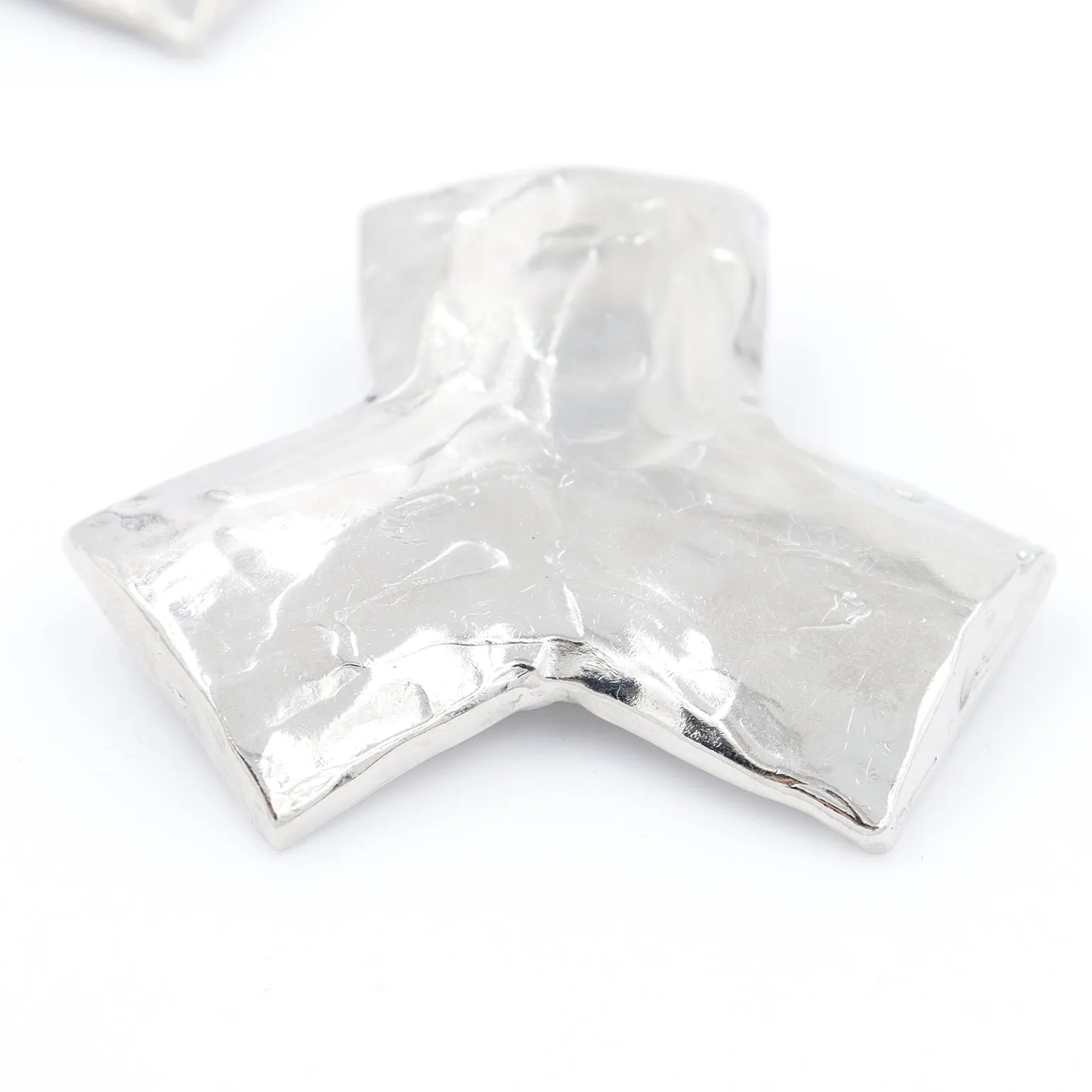 1980s Yves Saint Laurent Hammered Silver Metal Y Earrings