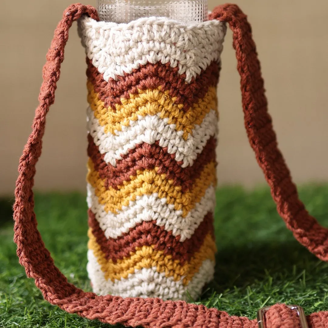 Chevron Brown Handmade Crochet Sling Bottle Cover