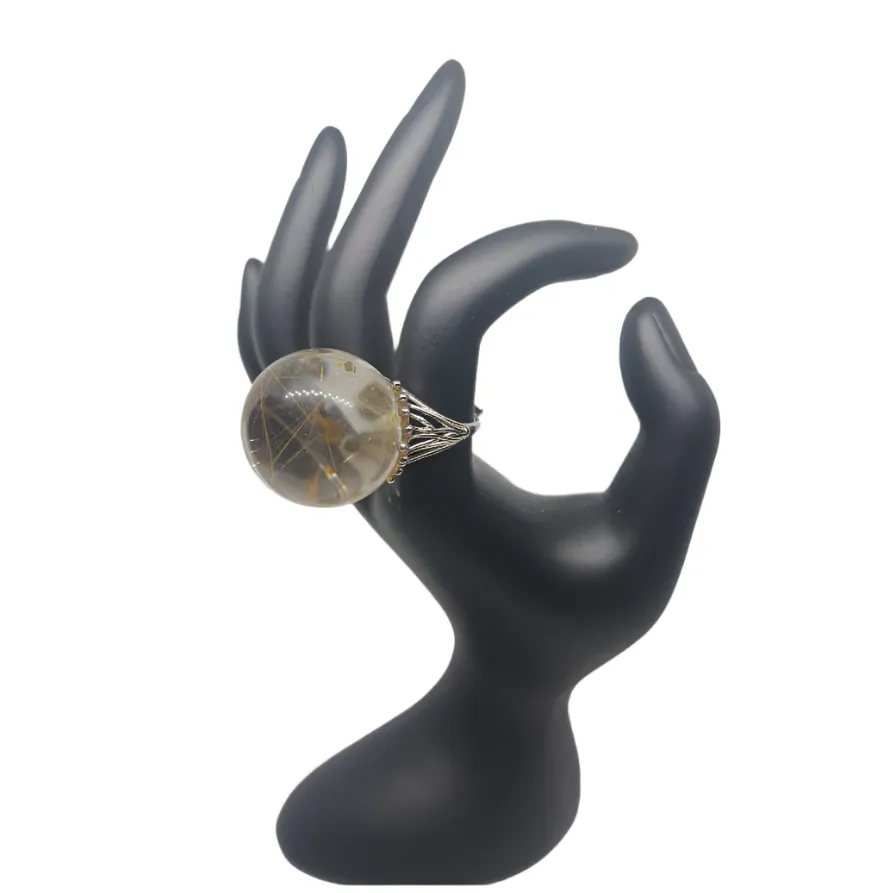 Golden Rutilated Quartz 925 Silver Adjustable Ring